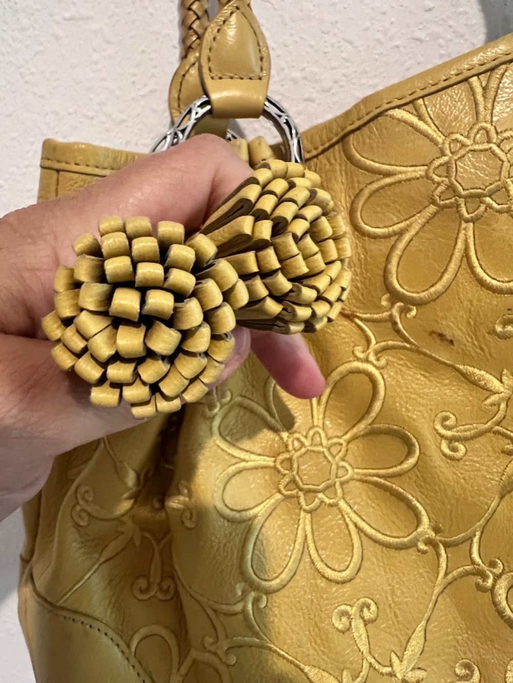 Brighton Yellow Embroidered Floral Leather Shoulder Bag - Picture 5 of 13